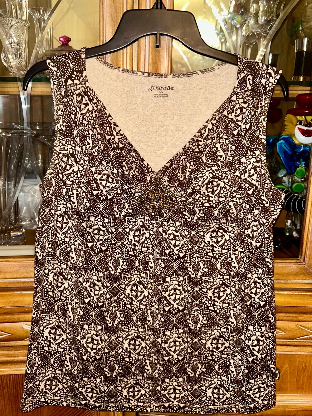 St. John's Bay Brown & Cream Printed V-Neck Tank